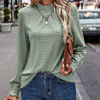 Women's Textured Blouse - Elegant Eyelet Ruffle Collar Long Sleeve Shirt, Dressy Casual Work Top