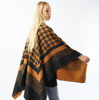 Women's Split Houndstooth Cape And Shawl Fashionable Simple Retro Cloak All-matching