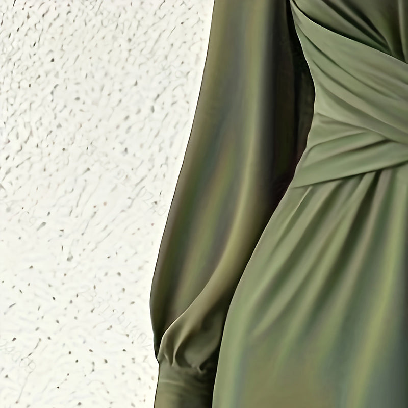 Women's Elegant Jumpsuit With Cross V-Neck & Long Sleeve Solid Color Belted Wide Leg Pantsuit For Office And Formal