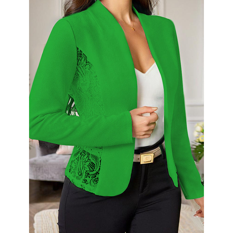 Women's Casual Lace Contrast Open Front Cardigan Jacket Long Sleeve Work Office Suit