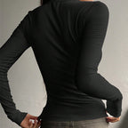 Women's Button-Front Ribbed Knit Top Round Neck Long Sleeve Fitted Sweater For Spring And Fall