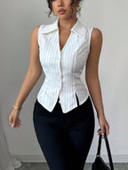 Summer European And American Temperament Striped Sleeveless Shirt