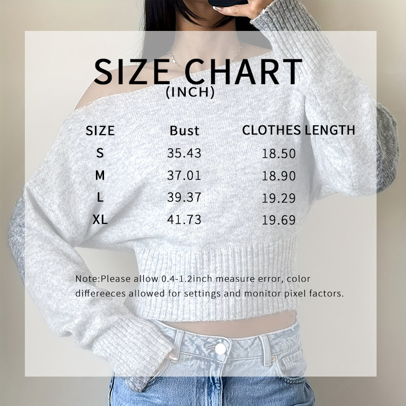 Women's Off The Shoulder Cropped Sweater - Boat Neck Long Sleeve Pullover, Casual Trendy Top