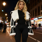 Leather-and-Fur-Trim Short Jacket For Women