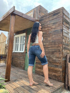 Women's Mid-Rise Cargo Bermuda Shorts, Relaxed Fit Knee-Length Jean Shorts With Large Utility Pockets And A Frayed Hem, Light-Wash Denim For A Y2K Streetwear Look Forbidden Platform - Temu