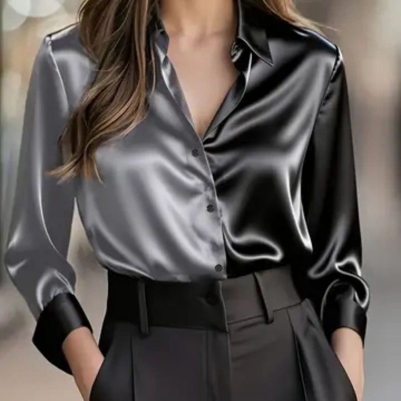 Women's Colorblock Long Sleeve Blouse Shirt Button Down Collared Tops