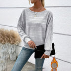 Women's Textured Round Neck Long Sleeve Top - Casual Solid Pullover For Spring & Fall