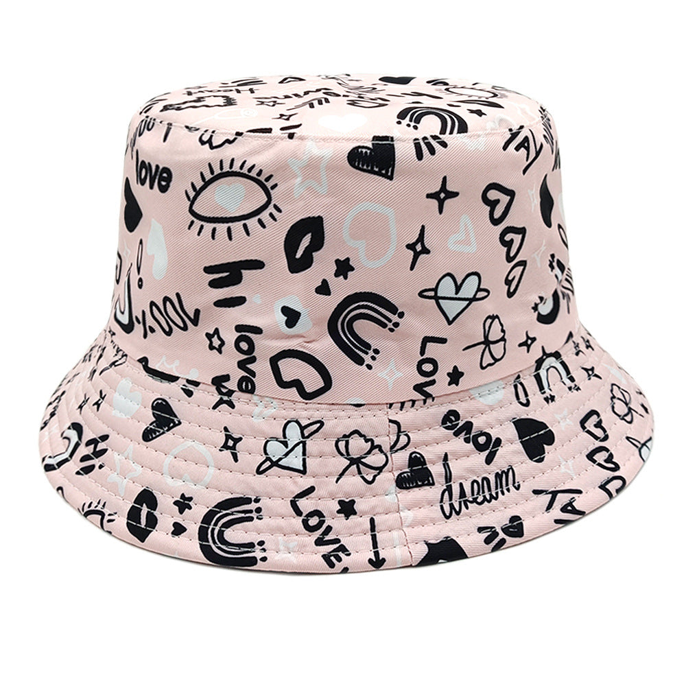 Valentine's Day Heart Printing Bucket Hat Foreign Trade Casual Double-sided Wear