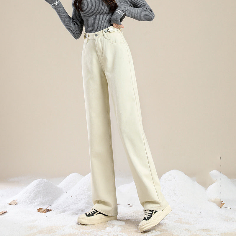 Fashion Simple Casual High Waist Plus Velvet Jeans