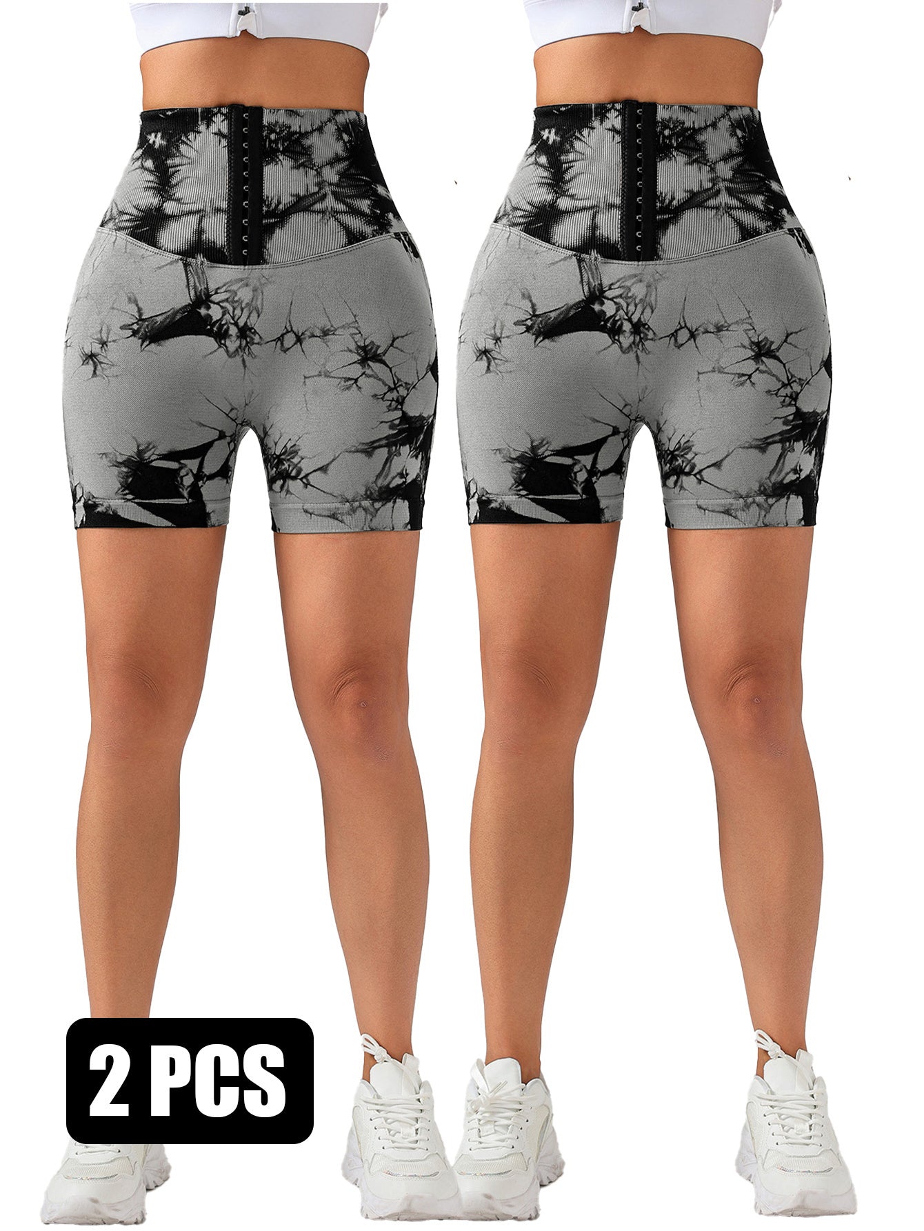 2 Pack 3-ROW HOOK Seamless Sexy Tie Dye Shorts Scrunch Butt Lifting Tummy Control High Waist Quick Drying Sports Yoga Shorts