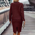 Women's Two Piece Set - Pullover Sweater & Bodycon Skirt Cozy Outfit
