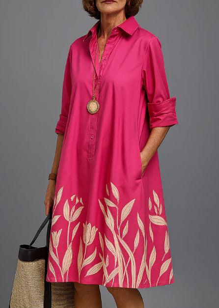 Ladies Shirt Long Sleeve Solid Color Simple Mid Length Dress