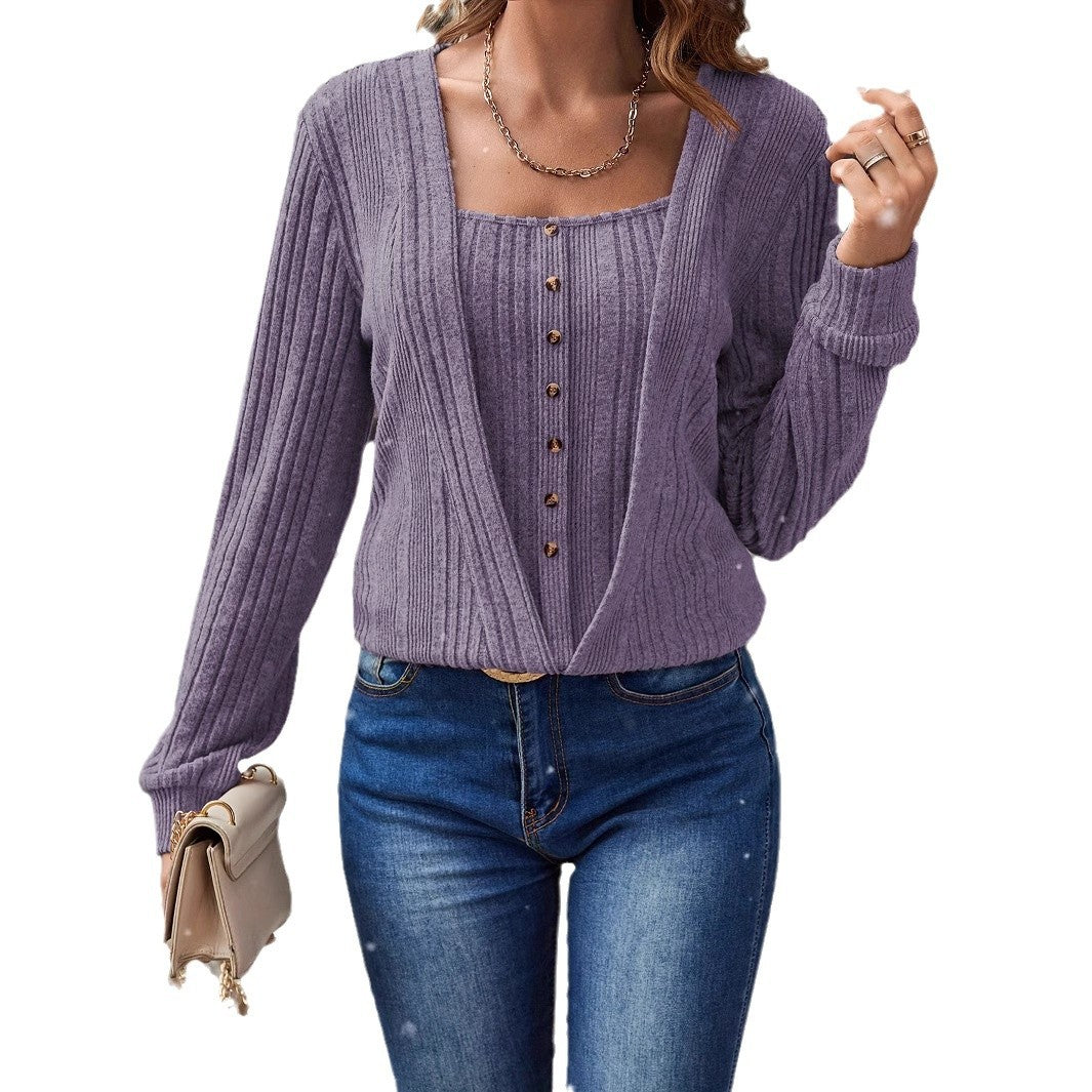 Button Fake 2-piece Sweater Regular Sleeve