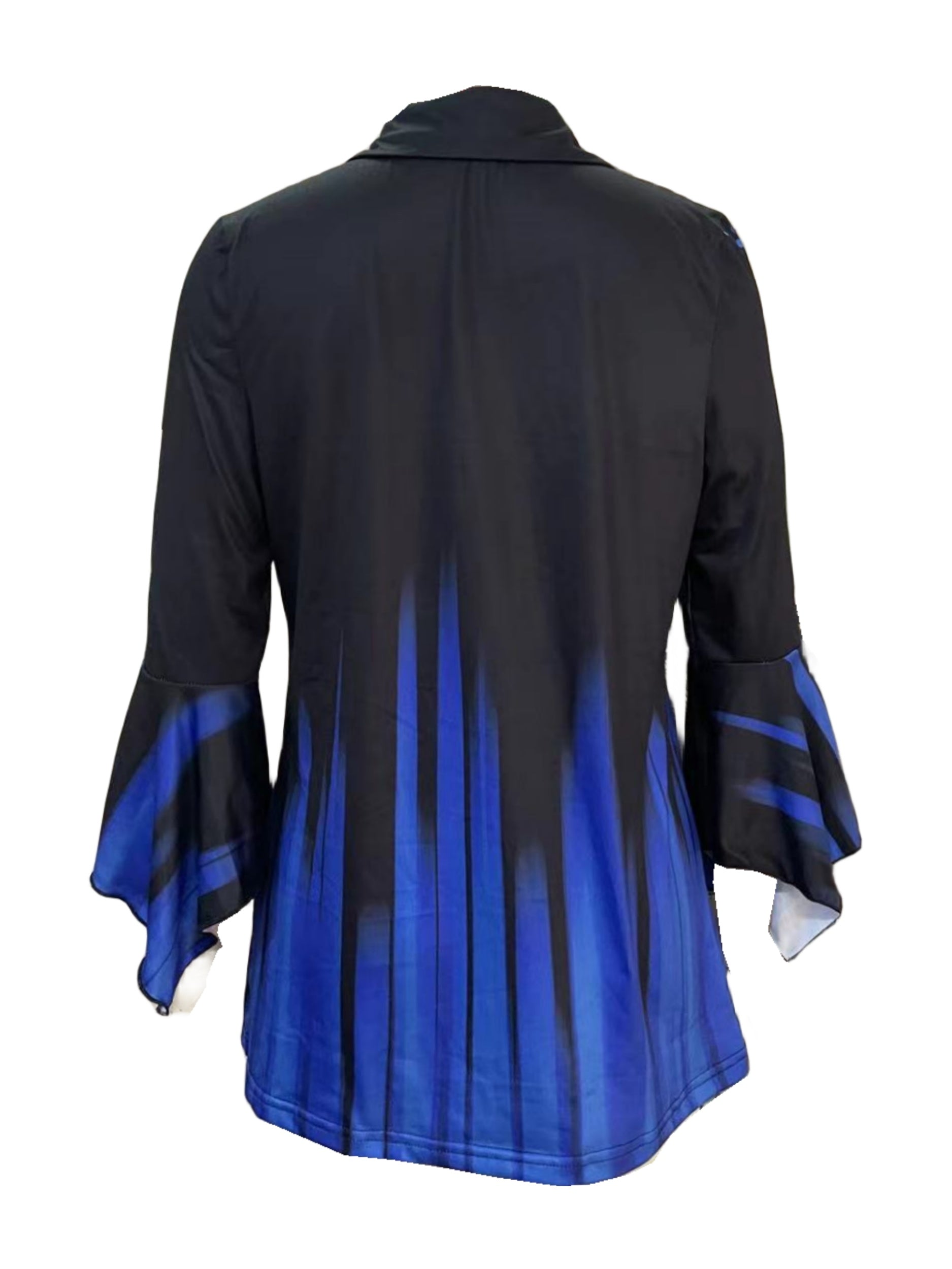 Spring And Autumn New Printed Lapel Blue Three-quarter Sleeve T-shirt Irregular Cuff Button Top