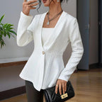 Women's Elegant V-Neck Long Sleeve Textured Beaded Button - Casual Spring & Fall Jacket