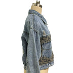 Women's Cropped Distressed Denim Jacket Ripped Button Down Jean Jacket Long Sleeve Casual Streetwear Coat