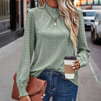 Women's Textured Blouse - Elegant Eyelet Ruffle Collar Long Sleeve Shirt, Dressy Casual Work Top
