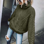 Women's Cable Knit Turtleneck Sweater, Classic Long Sleeve Winter Knitwear For Casual And Formal Wear