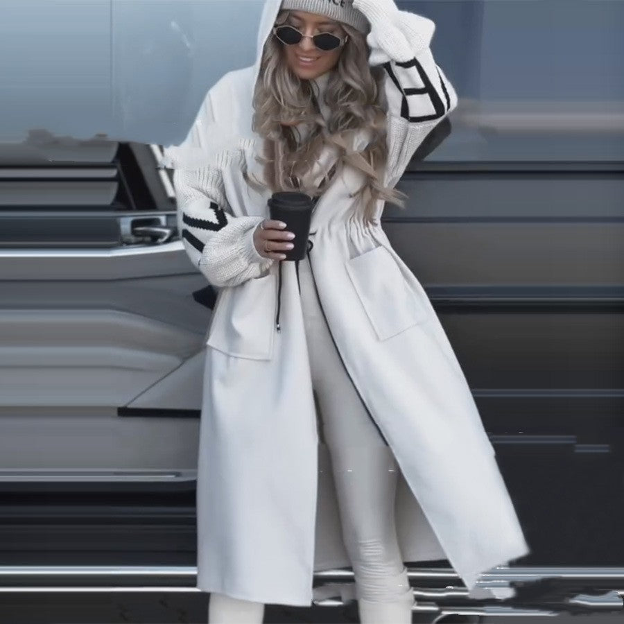 European And American Fashion Women's Wear Casual Hooded Long Splicing Coat