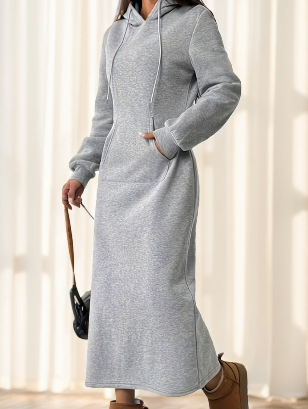 Solid Color Long Sleeved Drawstring Hoodie With Pockets