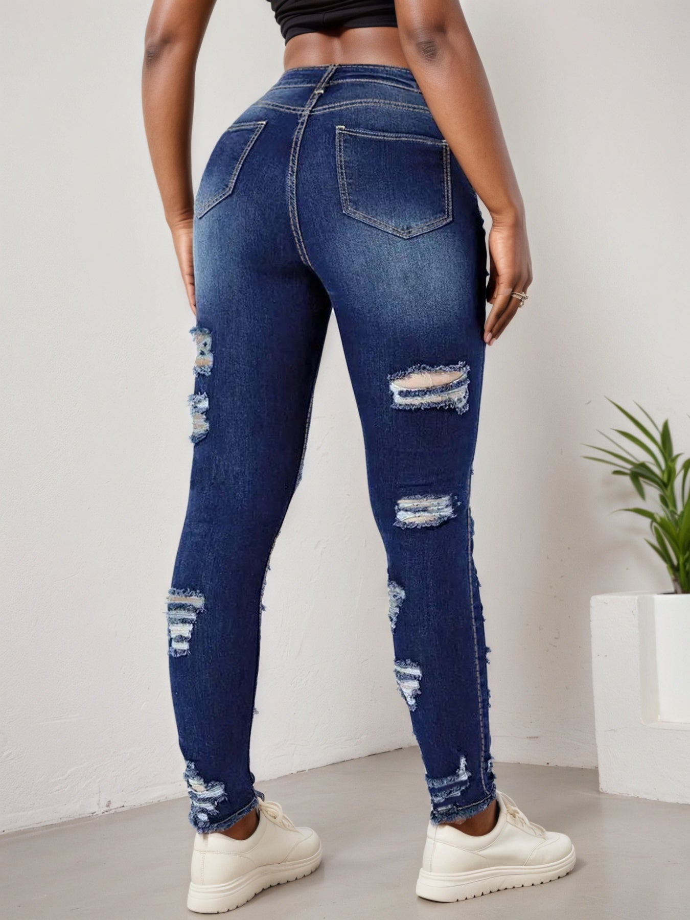 2025 Women's Ripped Tight Cropped Pants, New High Stretch Jeans, Fashionable And Versatile Street Style, Slim Fit Design, Women's Jeans And Clothing