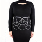 Black Leather Strap Fashion All-match Chain Tassels Waist Chain