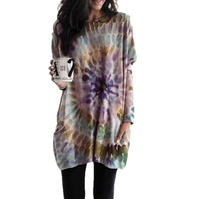 Women's Printed Spiral Batwing Sleeve Sweatshirt