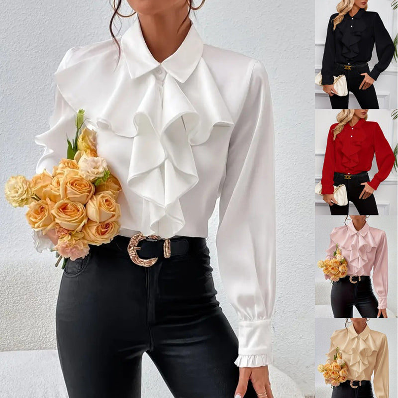 Women's Ruffled Collared Blouse, Long Sleeve Dressy Casual Shirt, Fall Business Casual Work Tops