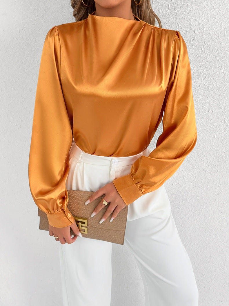 Satin Shirt Foreign Trade Shirt Light Transparent Satin Top