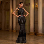 Halter Sequin Beads Slim-fit Evening Dress