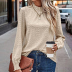 Women's Textured Blouse - Elegant Eyelet Ruffle Collar Long Sleeve Shirt, Dressy Casual Work Top