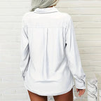 Women's Solid Color Lapel Long Sleeve Shirt Classic Button-Down Blouse With Chest Pocket For Spring And Fall