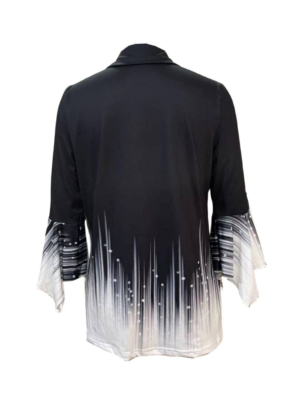 Spring And Autumn New Printed Lapel Three-quarter Sleeve T-shirt Irregular Cuff Button Top