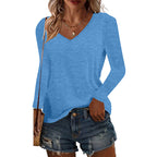 5 Pack Women's Long Sleeve T Shirts, Casual V Neck Tunic Tops Basic Loose Solid Blouses Outfit