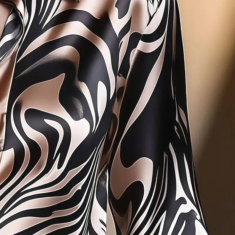 Women's Abstract Print Button Down Shirt, V-Neck Collared Blouse, Dressy Casual Long Sleeve Tops