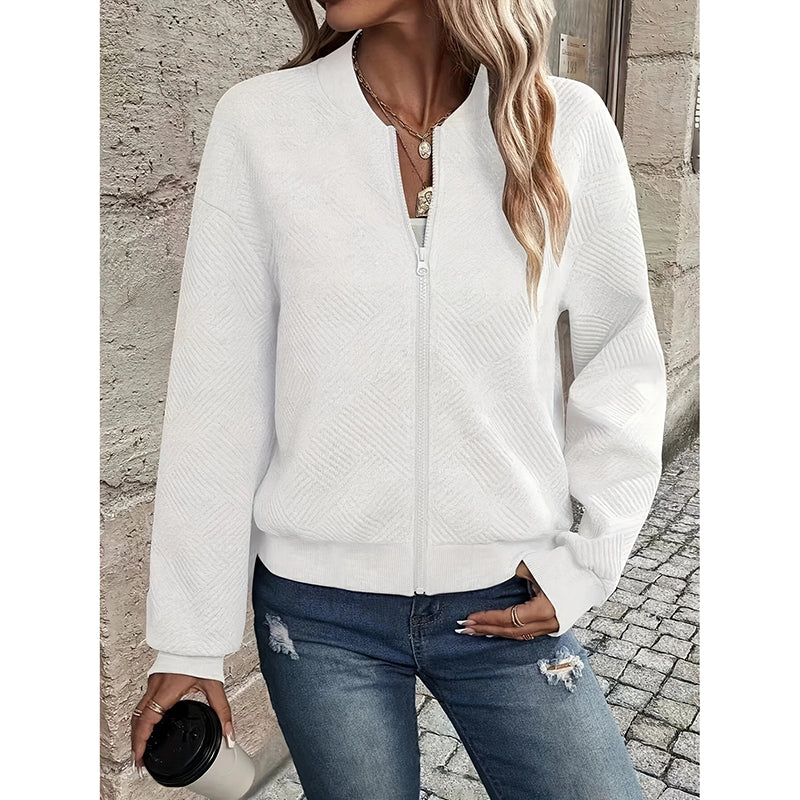 Womens Bomber Jacket Coat Casual Textured Stand Collar Zip Up Fall Fashion Jackets Outfits