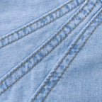 Women's Denim Puff Sleeve Top Solid Color Stand Collar Blouse With Bow Detail For Spring And Fall