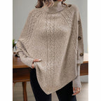 Women's Asymmetry Hem Turtleneck Sweater - Batwing Long Sleeve Casual Pullover For Fall Winter